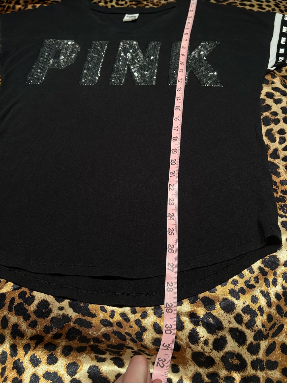 PINK Victoria’s Secret Black Sequin Oversized V-Neck Tee Shirt - Picture 6 of 6